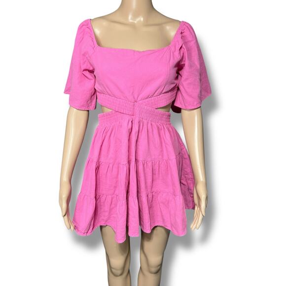 Shy Velvet Womens Mini Dress Cutout Crossover Waist Square Neck Pink Medium - Picture 1 of 10